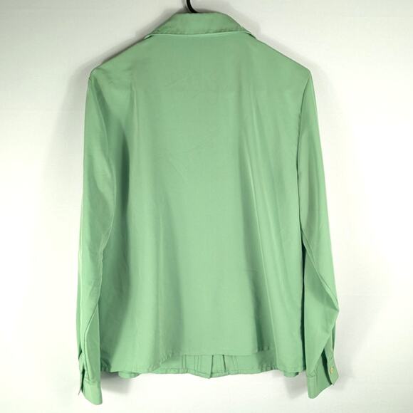 Claudia Richard Blouse Women 10 Mint Green Pintuck Lace Long Sleeve Button Front - Picture 3 of 3